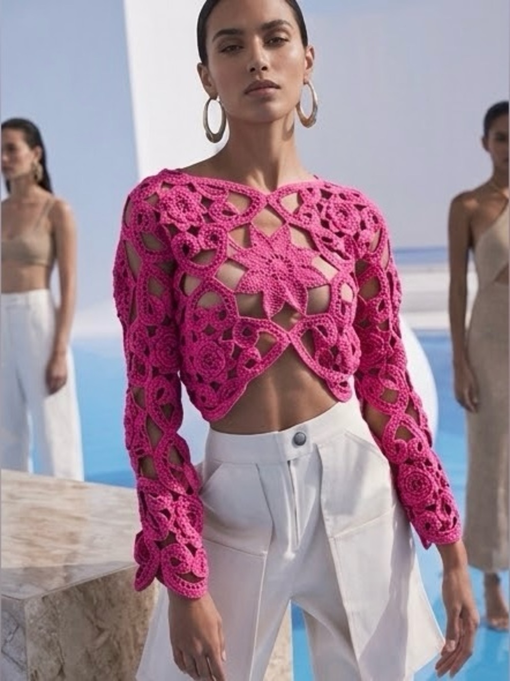 Cult Gaia Leanne Crochet Crop, Sand